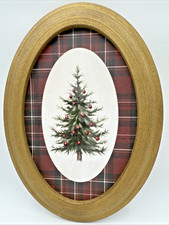 Hobby Lobby Christmas Tree Tartan Plaid Oval Gold Wood Wall Decor 11