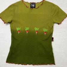 Cop Copine Vintage Green Ombre Radish Embroidered Lettuce Hem Mesh Top Small picture