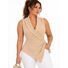 Grace Karin Beige Draped Cowl Neck Sleeveless Asymmetrical Top XL picture