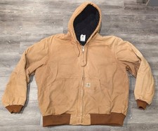 VTG Carhartt Quilted Duck Jacket Coat Mens Hooded J140 Brown Canvas USA picture