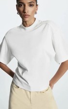 COS Women's White Solid Mock Neck Short Sleeve Pullover Top Size M picture
