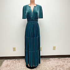 Baltic Born Artemis Velvet Maxi Dress Womens Green V-Neck Holiday Party Small picture