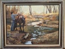 Cowboy and Horse Original Oil Painting by Lesa Delisi picture