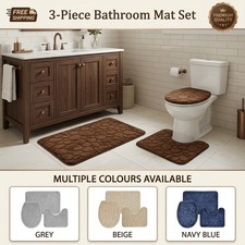3 Piece Bathroom Rug Set Pebble Bath Mat U Shaped Toilet Rug Lid Cover Decor Set picture