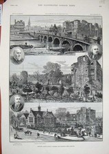 Newark Castle Gardens Library Branston Gilstrap 1889 Original Antique Print picture