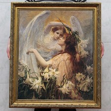 Hand Painted Classical Oil Painting Angel and Maiden Art Canvas Vintage Style picture