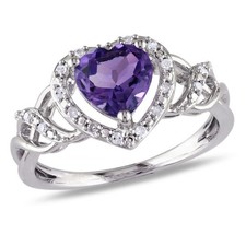 Amour Silver 1/10 CT Diamond TW And 1 1/10 CT TGW Amethyst-Brazil Fashion Ring picture