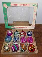 Box 12 Vintage Poland HP Round Glass Christmas Ornaments 2.5