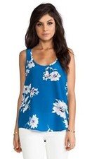Joie Annabeth Tossed Bouquet Silk Tank Top Nineties Blue Floral Print Small picture