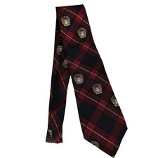 Harolds Mens Vintage Red Black Plaid Old School Varsity Crest Silk Tie USA Made picture