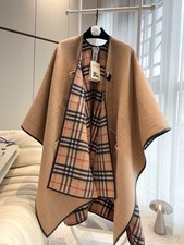 Burberry Wool Cape Poncho Reversible Check Solid Equestrian Knight One Size picture