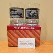VTG Avon America On The Move Train Glasses Pierce-Arrow General 22K Gold in Box picture