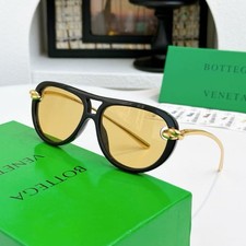 Bottega Veneta BV1418S Women Sunglasses Black/Gold Yellow Lens Oversized Cat Eye picture
