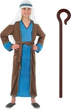Kids Joseph Costume + CANE Boys Christmas Nativity Shepherd Wise Man Outfit S-XL picture