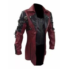 MEN'S STEAMPUNK Maroon MATRIC COAT REAL LEATHER GOTHIC COAT picture