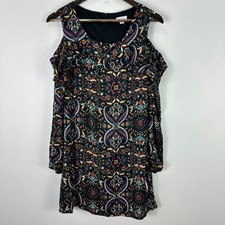 Xhilaration Boho Print Dress Small Cold Shoulder Flowy Festival Indie Artsy NWT picture