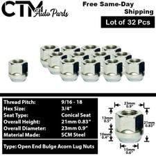 32Pc ZINC 9/16-18 OPEN END ACORN WHEEL LUG NUT FIT OLD CHEVY RAM2500/3500 H1 picture