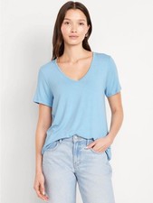 Old Navy Women's Luxe V-Neck Slub-Knit T-Shirt Top Cool Rain Size S M L XL picture