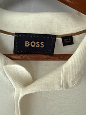 BOSS CAMEL LINE Men's White Solid Knit Short Sleeve Collared Button Polo Shirt L picture
