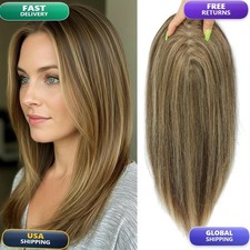 lagomance Hair Toppers for Women 12 inch Medium Brown Mix Blonde 120% Density picture