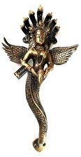 Handmade Antique Finish Nagkanya With Shankh Brass Door Handle Accessory picture