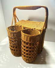 Vintage 1950s Wicker Woven Picnic Basket Only w/ Handle, Latch Closure, picture