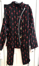 RARE Y2K Lip Service Gothic Skull Dagger Alternative Jacket Pants Set Men XL picture