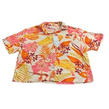 C&C California Linen Blend Tropical Floral Button Shirt Womens Large NWT Crop picture