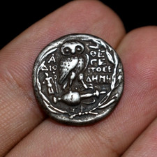 Ancient Greek Athenian Silver Tetradrachm Coin - Owl of Athena Stamp picture