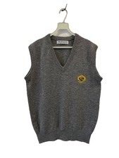H30# Vintage Burberrys Lambswool Sweater Vest M Gray V-Neck Crest Logo Scotland picture