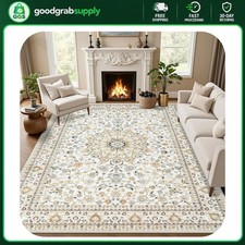 5x7 Area Rug Vintage Pattern Beige Polyester Non-Slip Backing picture