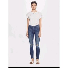 NWT Mother The Stunner Chew Jeans Off Duty Wash Distressed Denim Blue Size 28 picture