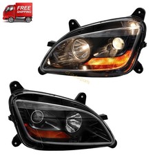 For 2011-2021 Peterbilt 579 587 Halogen Projector Headlight Assembly Black Pair picture