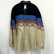 Express Rider Western Shirt Men’s XL Cotton Button Down Geometric Aztec Pockets picture