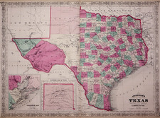 Rare Antique 1869 Railroad & County Map of Texas by A. J. Johnson picture