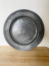 17th-18th c. Georgian Pewter Charger, 4 Lion's Head mark, English 13.5