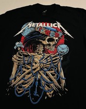 Metallica Crowned Skeleton Floral Chains M72 Metal Rock Band T-Shirt LARGE Tour  picture