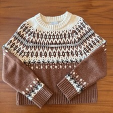 J.Crew 100% Cashmere Fair Isle Sweater Women XS Brown Cream Black Nordic Aztec picture