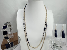 vintage Monet necklace earring bracelet set gold silver tone picture