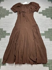 Zara Dress Womens Medium Brown Cotton Blouson Maxi New  picture