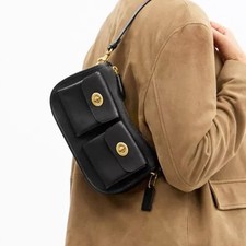 COACH Twin Turnlock Waverly Bag w/ 3 Straps Black Leather CDZ20 F/S JP picture