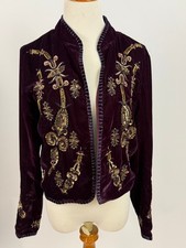 Catherine Malandrino Burgundy Velvet Beaded Evening jacket Women''s S picture