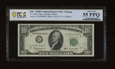 DBR 1950-D $10 FRN Chicago Fr. 2014-G PCGS-B 55 PPQ Serial G35694992G picture