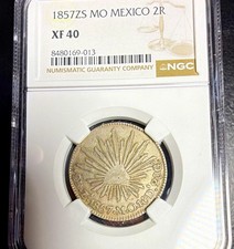 1857 Mo Zs Mexico 2 Reales Silver NGC XF40 High Grade Nice Specimen picture