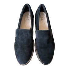 Clarks Collection Sharon Dolly Size 8.5M Black Suede Slip On Flats Loafers picture