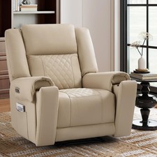 Canmov Genuine Leather Electric Recliner Chair w/ Power Headrest & 2 Cup Holders picture
