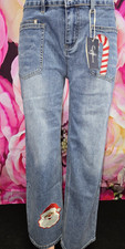 NWT Flamingals Holiday Christmas Jeans Embroidered patches, XL #78754 32 Inseam picture