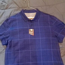 Van Heusen Flex Classic Fit Men's L Blue Check Short Sleeve Stretch Polo picture