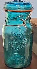 True Vintage Ball Ideal Mason Aqua Blue Bicentennial Eagle Jar picture