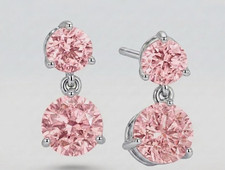RARE 10.60 Ct Certified Round Cut Natural Pink Diamond Studs White Gold Finish picture
